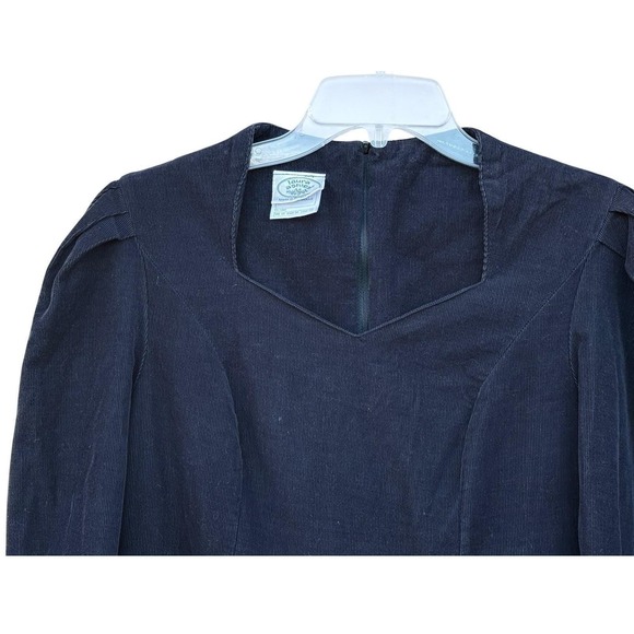 Laura Ashley Black Corduroy Long Puff Sleeve Midi Dress Size 10 Romantic Cottage - Picture 6 of 16